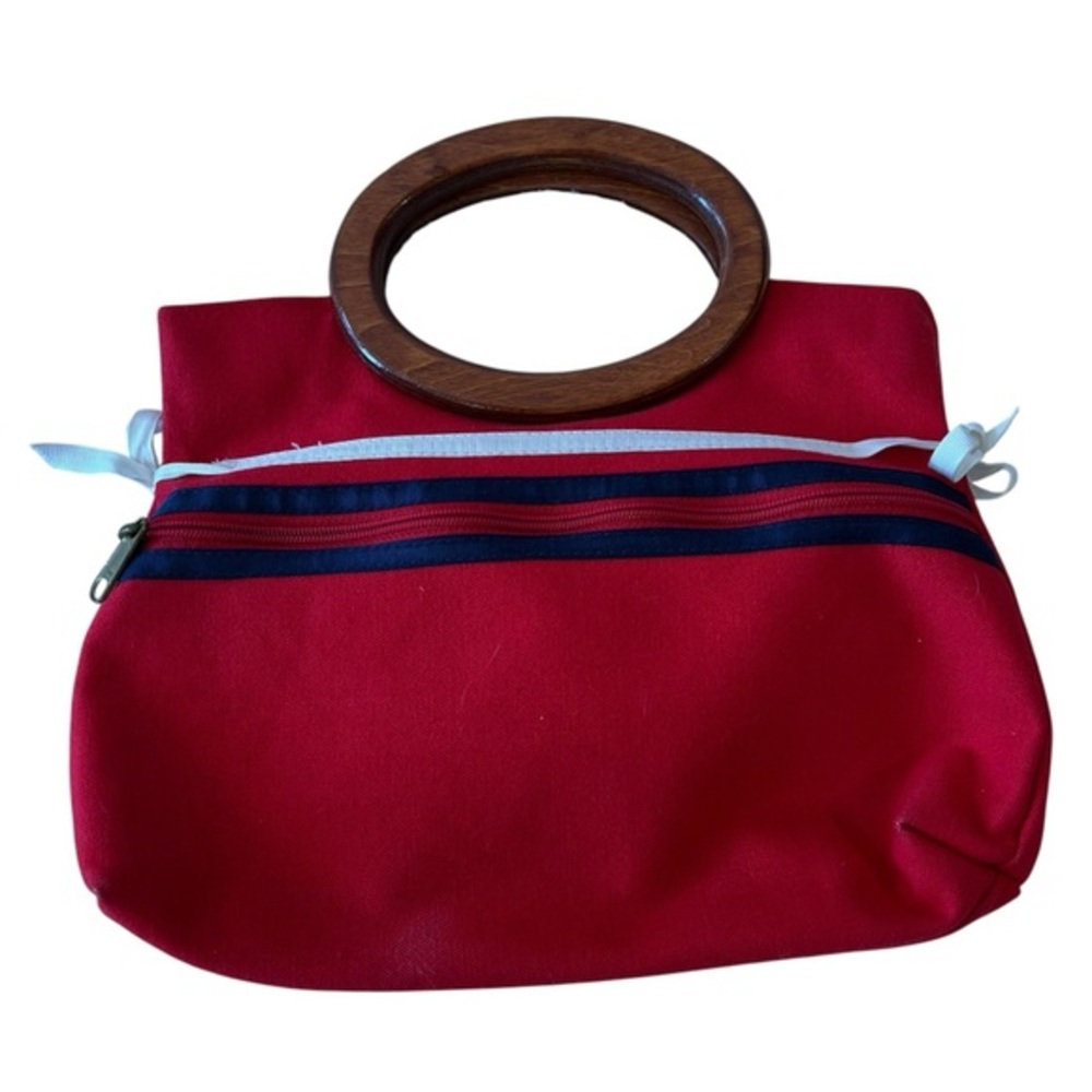 Banner House Red Canvas Clutch with Wooden Handle